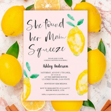 Chic lemon watercolor summer squeeze bridal shower Invitations