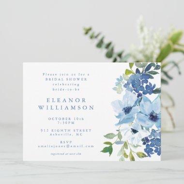 Chic Light Blue Watercolor Floral Bridal Shower Invitations
