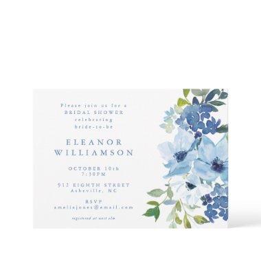 Chic Light Blue Watercolor Floral Bridal Shower Invitations