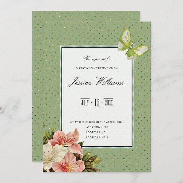 Chic Lilies & Gem Butterfly Bridal Shower Invitations