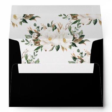 Chic Magnolias Cotton Floral Greenery Black A7 Envelope