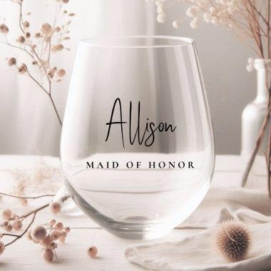 Chic Maid Of Honor Bridal Party Stemless Wine Glass
