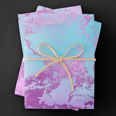 Chic Marble | Glitzy Glam Violet Purple Blue Ombre Wrapping Paper Sheets