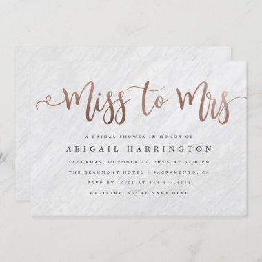Chic Marble & Rose Gold Miss to Mrs Bridal Shower Invitations