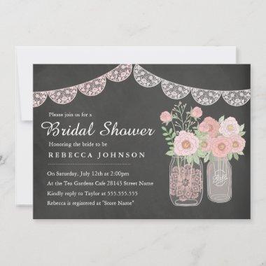 Chic Mason Jar & Chalkboard Bridal Shower Invite