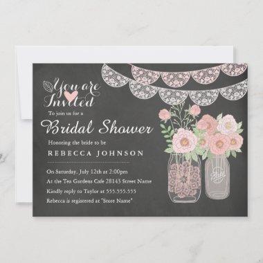 Chic Mason Jar & Chalkboard Bridal Shower Invite