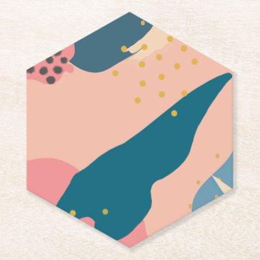 Chic Memphis Style Abstract Gold Pink & Teal Drink Paper Coaster