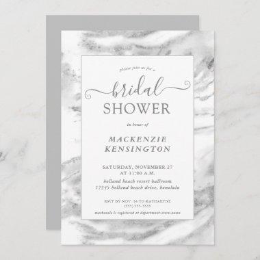 Chic Metallic Silver Foild Marble Bridal Shower In Invitations