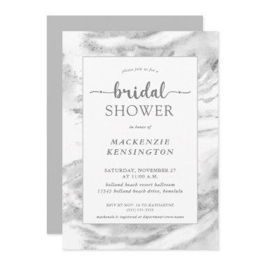 Chic Metallic Silver Foild Marble Bridal Shower Invitations