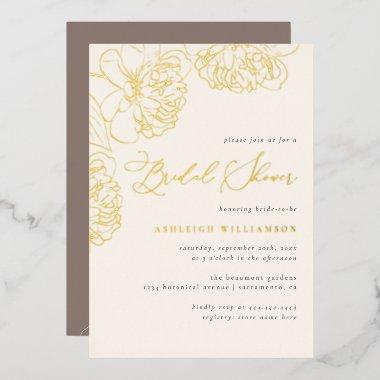Chic Minimalist Hand-drawn Peonies  Foil