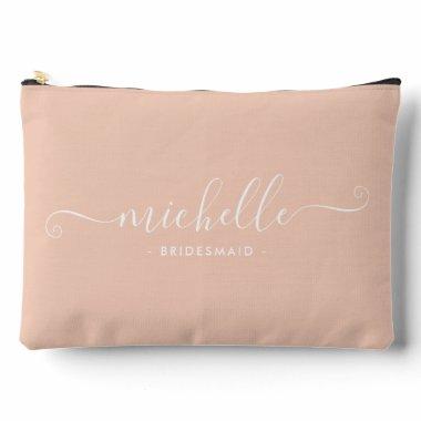 Chic Minimalist Peach Pink Personalized Bridesmaid Accessory Pouch