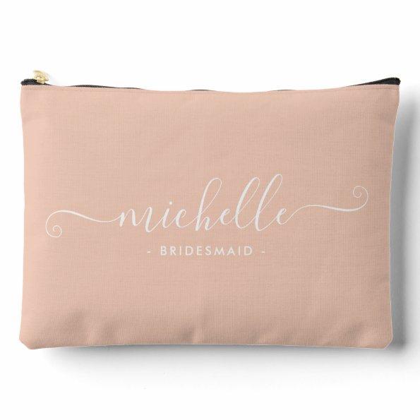 Chic Minimalist Peach Pink Personalized Bridesmaid Accessory Pouch