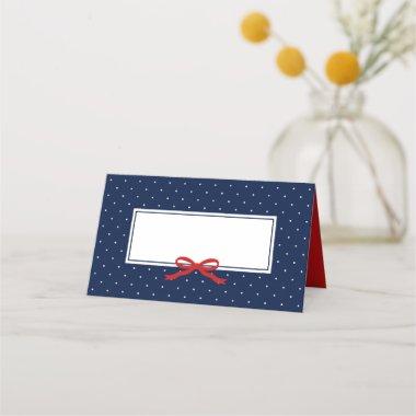 Chic Modern Blue Polka Dot with Red Ribbon Place Invitations