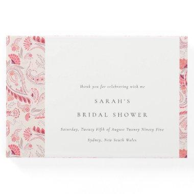 Chic Modern Blush Paisley Typography Bridal Shower Guest Book