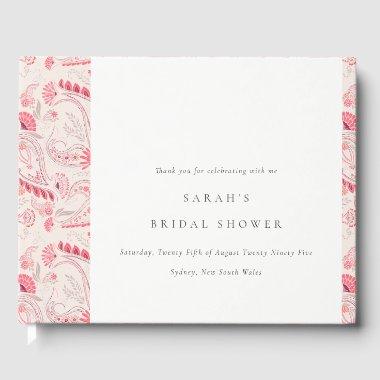 Chic Modern Blush Paisley Typography  Guest Book