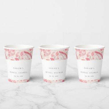 Chic Modern Blush Paisley Typography Bridal Shower Paper Cups