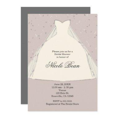 Chic Modern Bridal Shower Illustration Dress Invitations