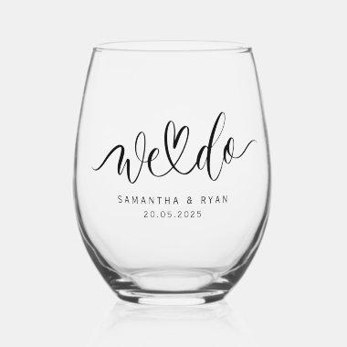 Chic Modern Calligraphy Heart Mr. and Mrs. Wedding Stemless Wine Glass