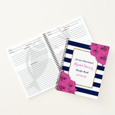 Chic Modern Luxe Pink Roses Bridal Shower Recipe Notebook