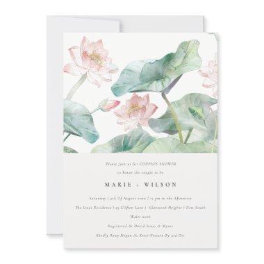 Chic Modern Pastel Blush Waterlily Couples Shower Invitations