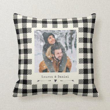 Chic Modern Photo Ivory Plaid Valentines Day Throw Pillow