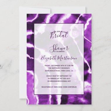 Chic Modern Purple Marble Tie Dye Bridal Shower Invitations