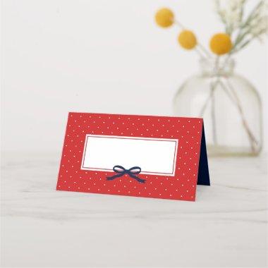 Chic Modern Red Polka Dot with Blue Ribbon Place Invitations