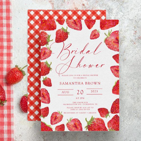 Chic Modern Red Strawberry Summer Bridal Shower Invitations