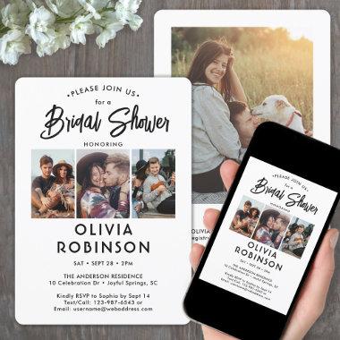 Chic Modern Script 4 Photo Minimal Bridal Shower Invitations