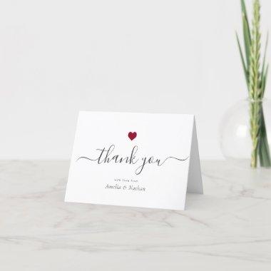 Chic Modern Script Calligraphy Burgundy Red Heart Thank You Invitations