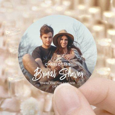 Chic Modern Script & Photo  Thank You Classic Round Sticker