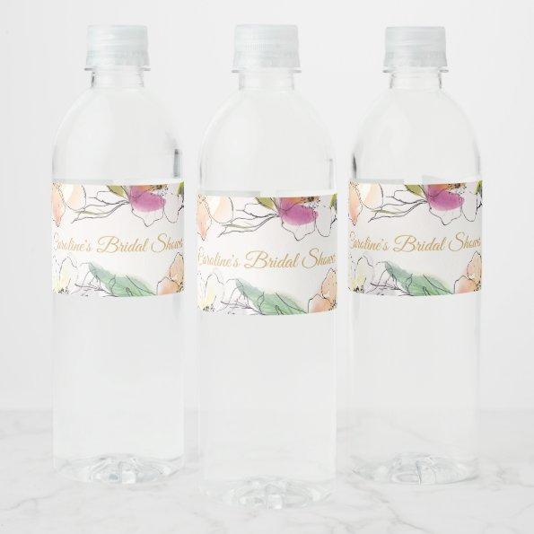 Chic Modern Watercolor Floral Baby Bridal Shower Water Bottle Label