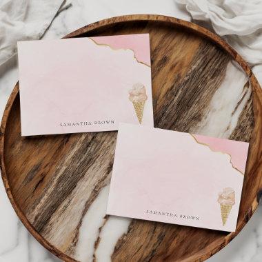 Chic Modern Watercolor Ice Cream Pink Note