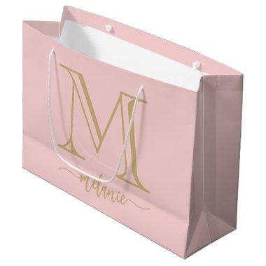 Chic Monogram Blush Pink Gold Large Gift Bag
