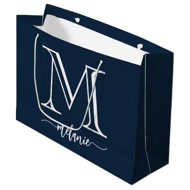 Chic Monogram Navy Blue White Large Gift Bag