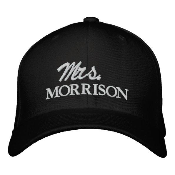 Chic Mrs. Last Name black and white cute wedding Embroidered Baseball Cap