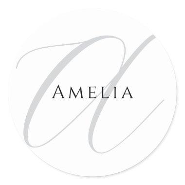 Chic Name Monogram Initial Letter Calligraphy Classic Round Sticker