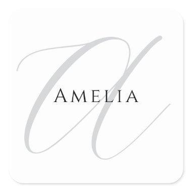 Chic Name Monogram Initial Letter Calligraphy Square Sticker