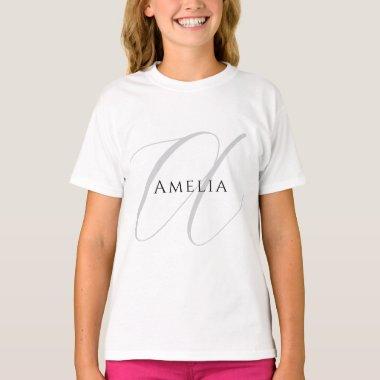 Chic Name Monogram Initial Letter Calligraphy T-Shirt