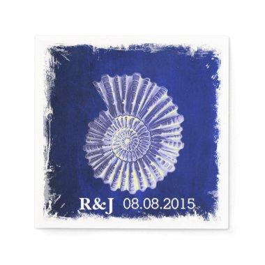 chic navy blue nautical seashells coastal wedding napkins