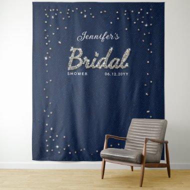 Chic Navy Sparkle Glitter Bridal Shower Backdrop