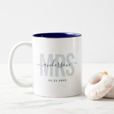 Chic New MRS Custom Name Wedding Date Blue Two-Tone Coffee Mug