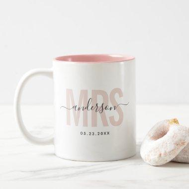 Chic New MRS Custom Name Wedding Date Blush Two-Tone Coffee Mug