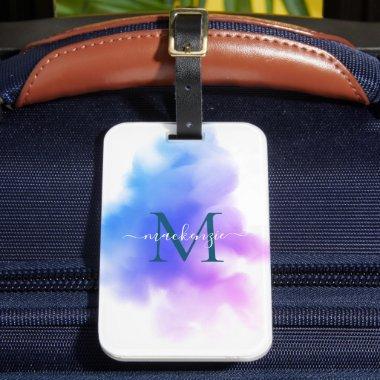 Chic Ombre Blue Pink Watercolor Monogrammed Luggage Tag