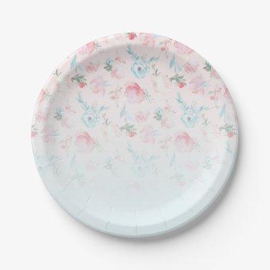 Chic Ombre French Garden Floral Peony Wedding Paper Plates