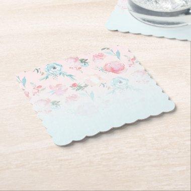 Chic Ombre Pink Blue French Garden Floral Peony Paper Coaster