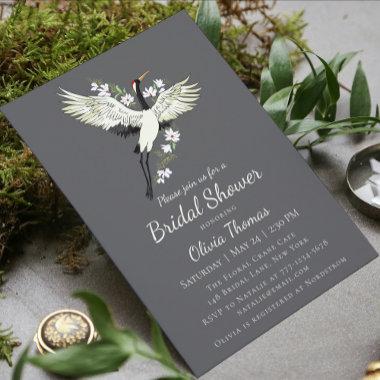 Chic Oriental Crane Bridal Shower Invitations