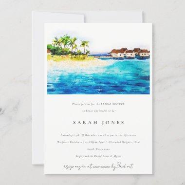 Chic Overwater Villa Seascape Beach Bridal Shower Invitations
