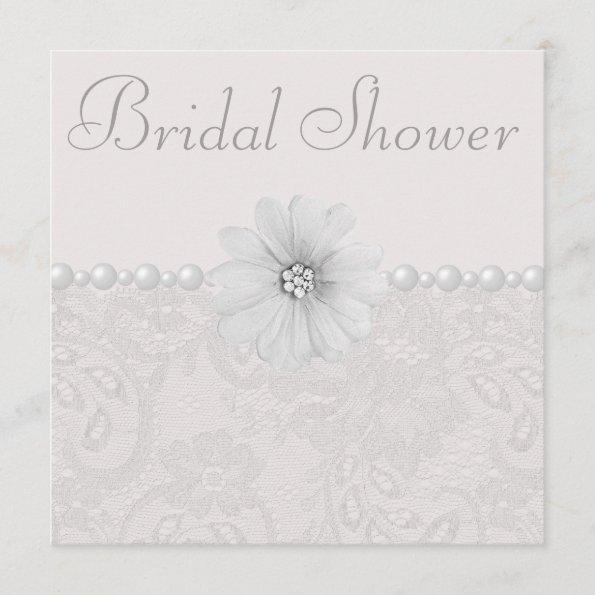 Chic Paisley Lace, Flowers & Pearls Bridal Shower Invitations