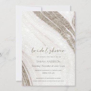 Chic Pale Gold Marble Agate Bridal Shower Invite
